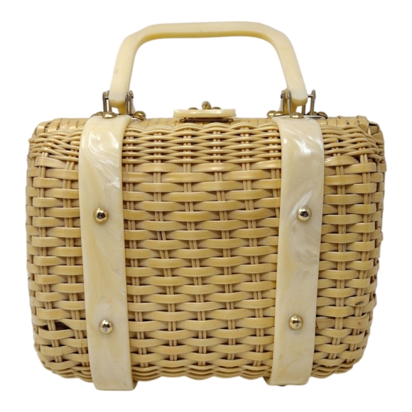 Vintage Wicker And Lucite Box Purse - Picture 1 of 11